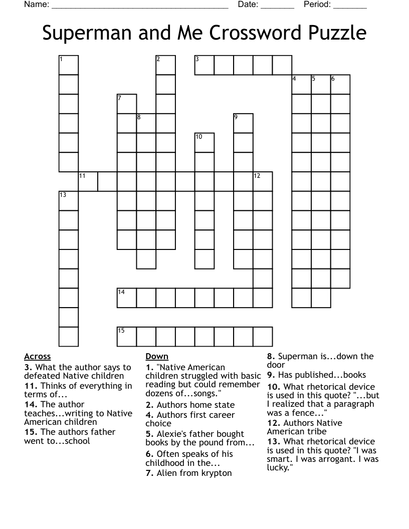Superman and Me Crossword Puzzle