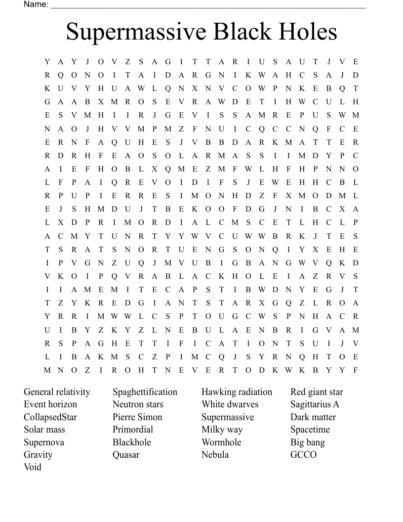 Supermassive Black Holes Word Search