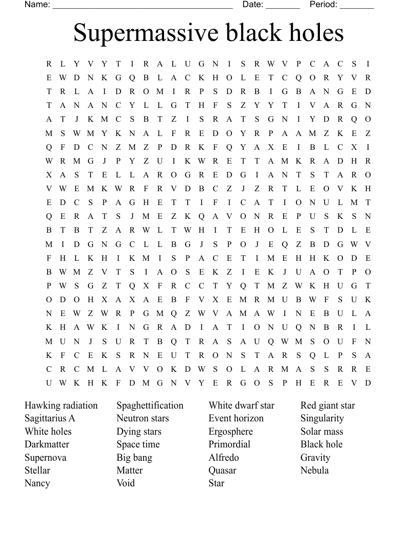 Supermassive black holes Word Search