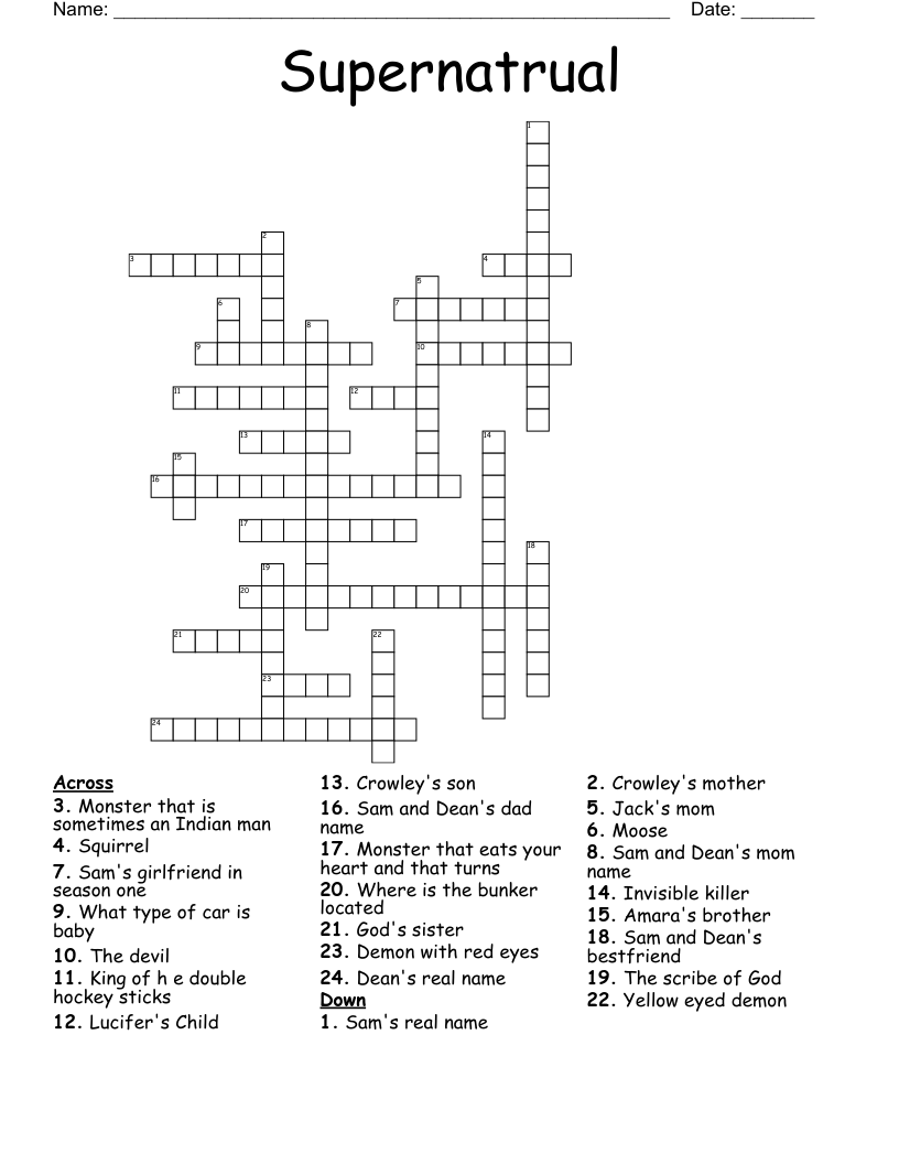 Supernatrual Crossword