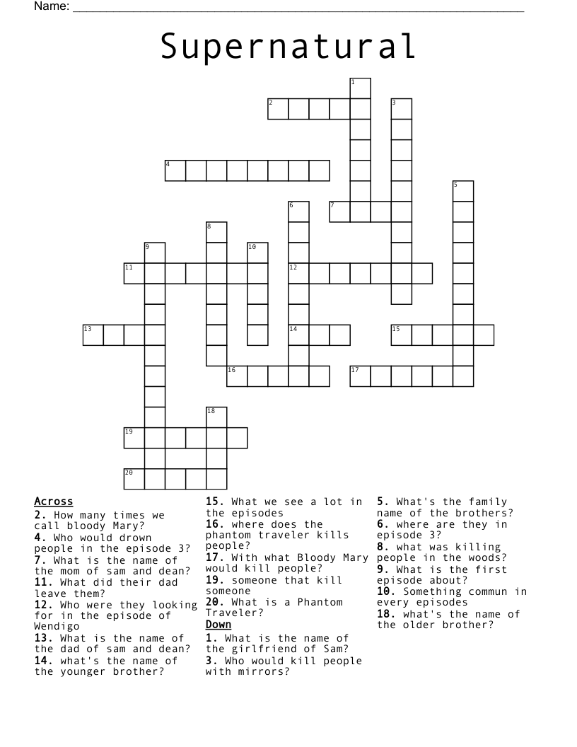 Supernatural Crossword