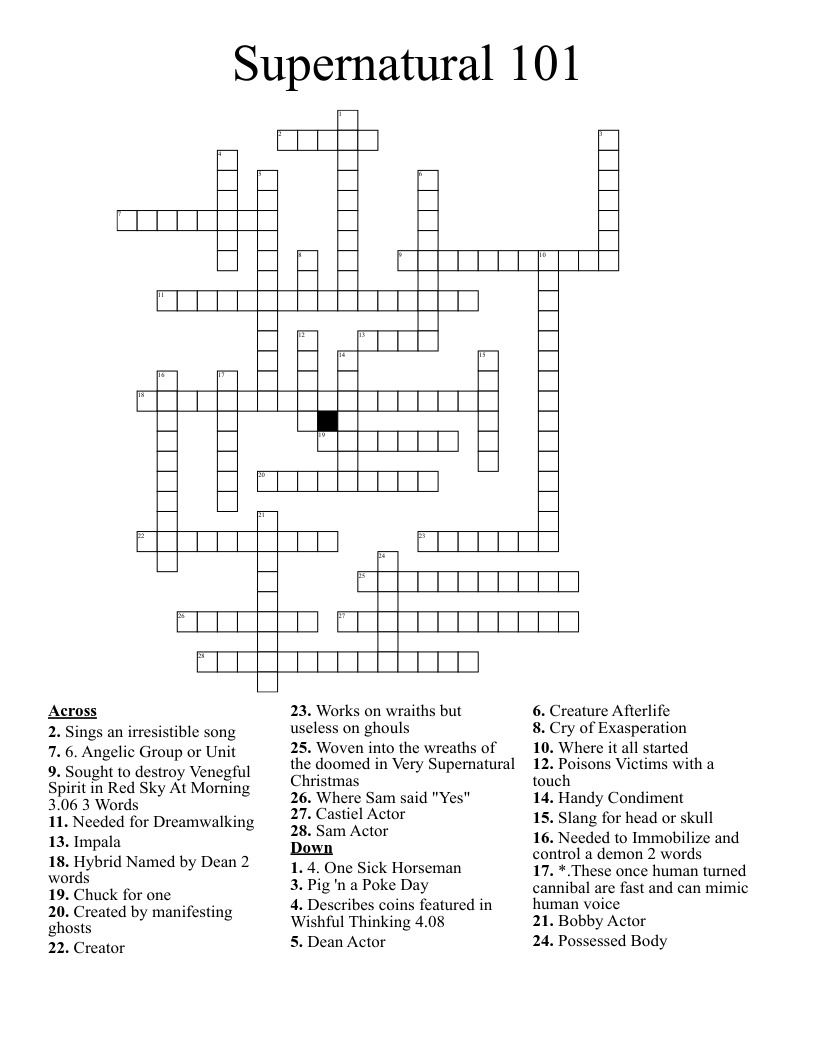 Supernatural 101 Crossword