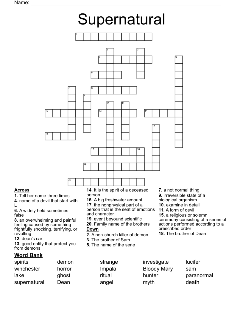 Supernatural Crossword