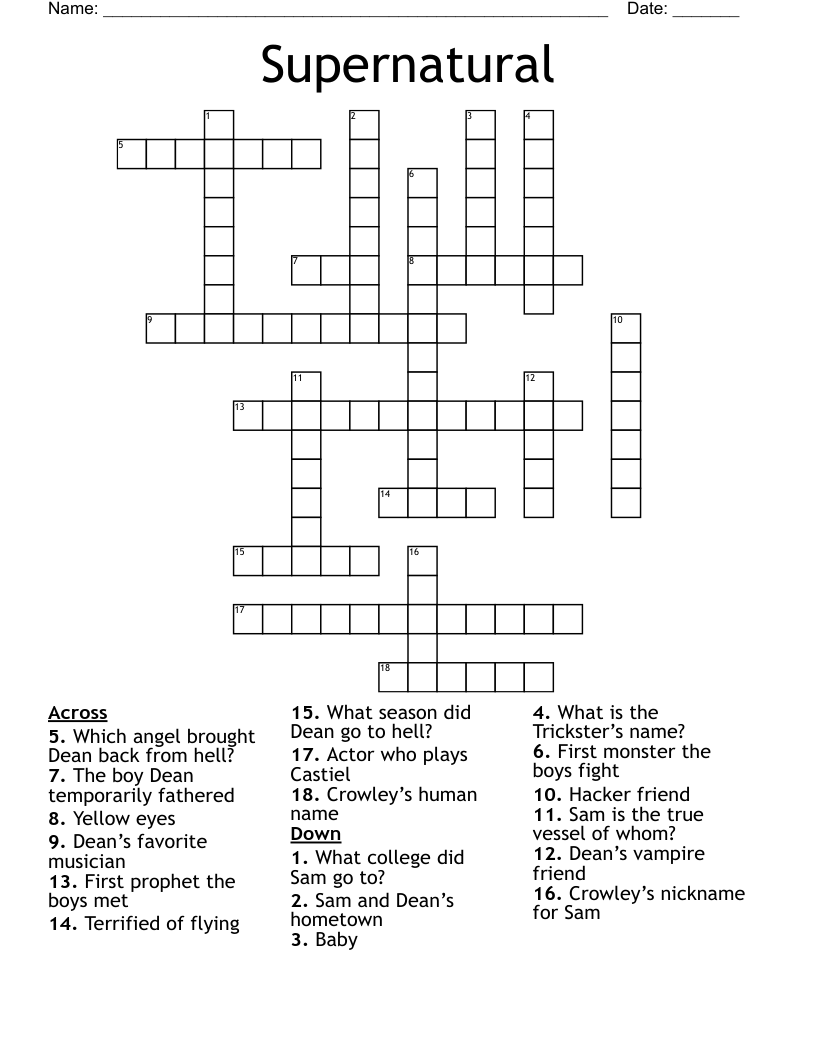Supernatural Crossword