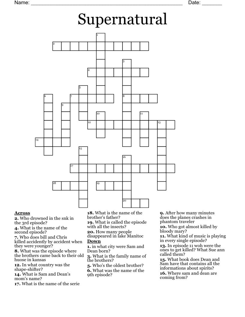 Supernatural Crossword