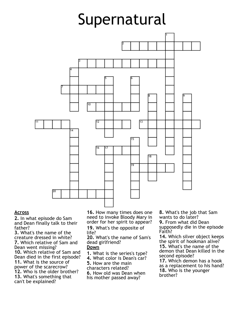 Supernatural Crossword