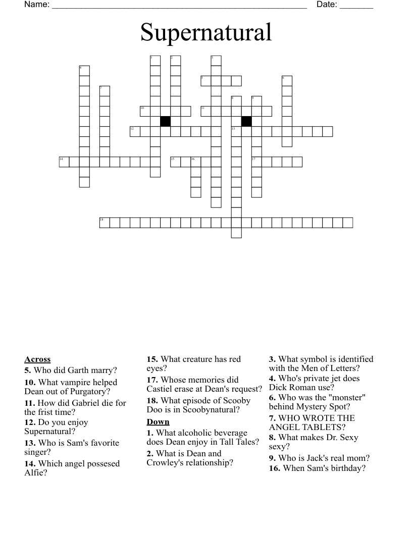 Supernatural Crossword