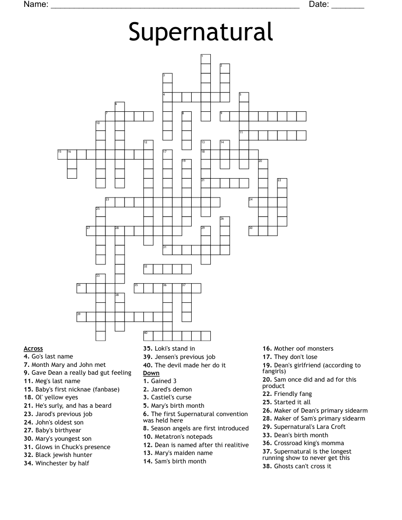 Supernatural Crossword