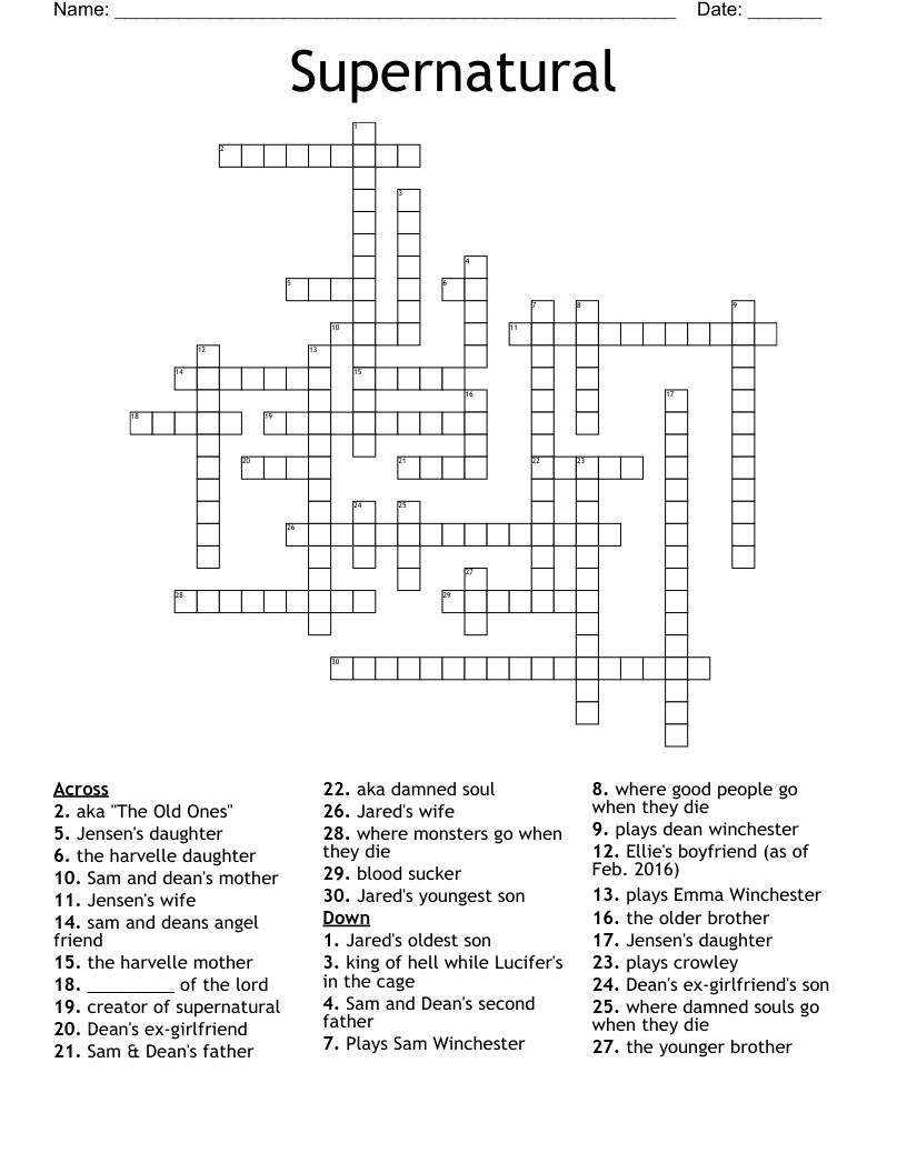 Supernatural Crossword