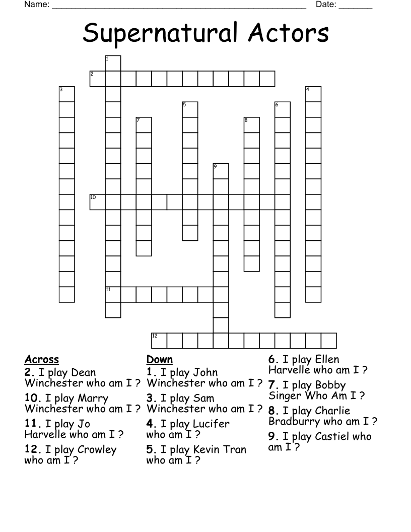 Supernatural Actors  Crossword