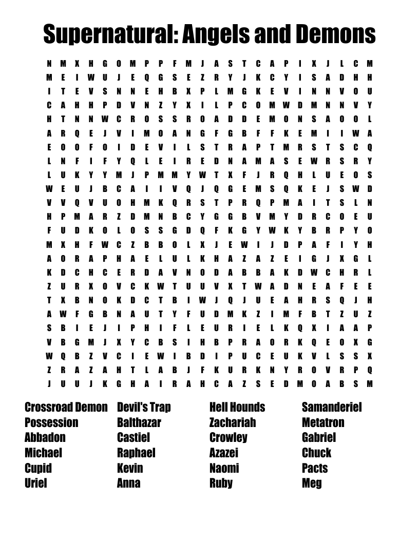Supernatural: Angels and Demons Word Search