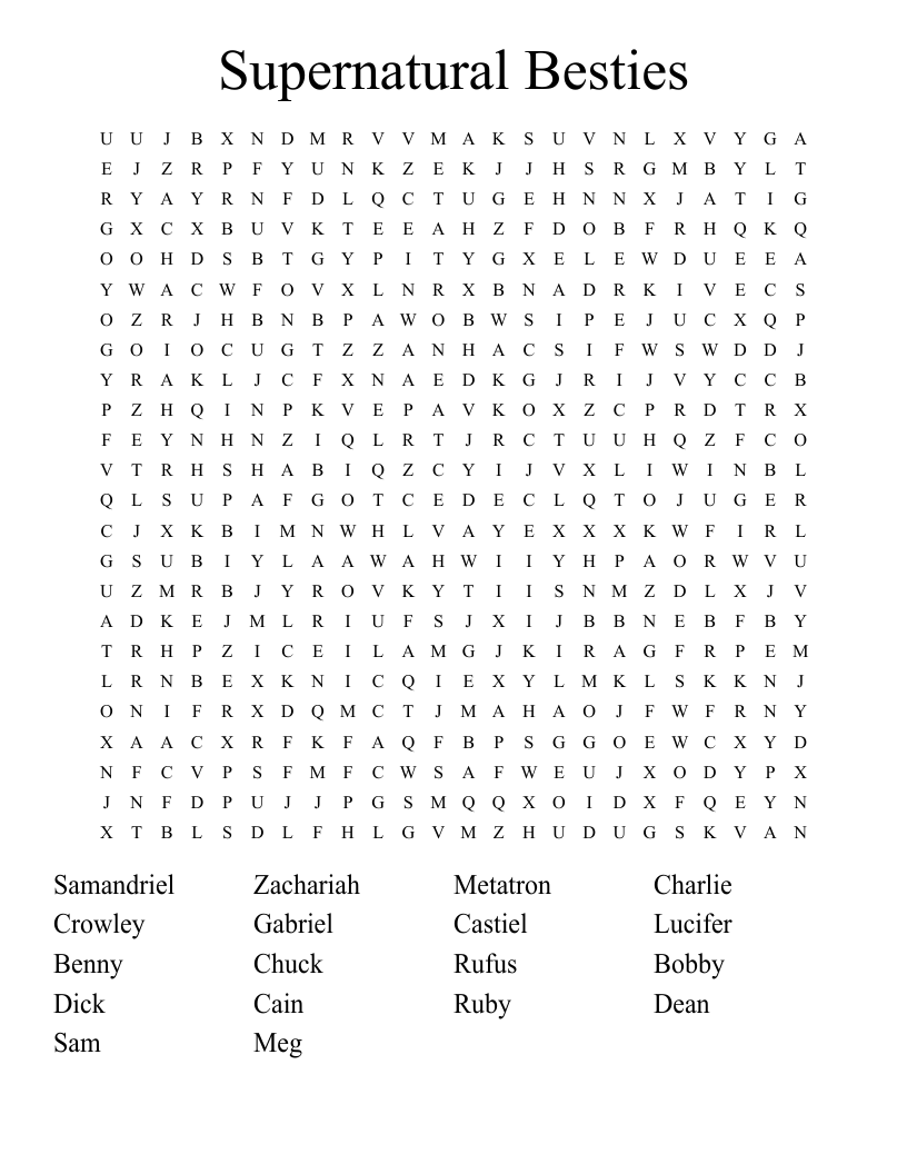 Supernatural Besties  Word Search