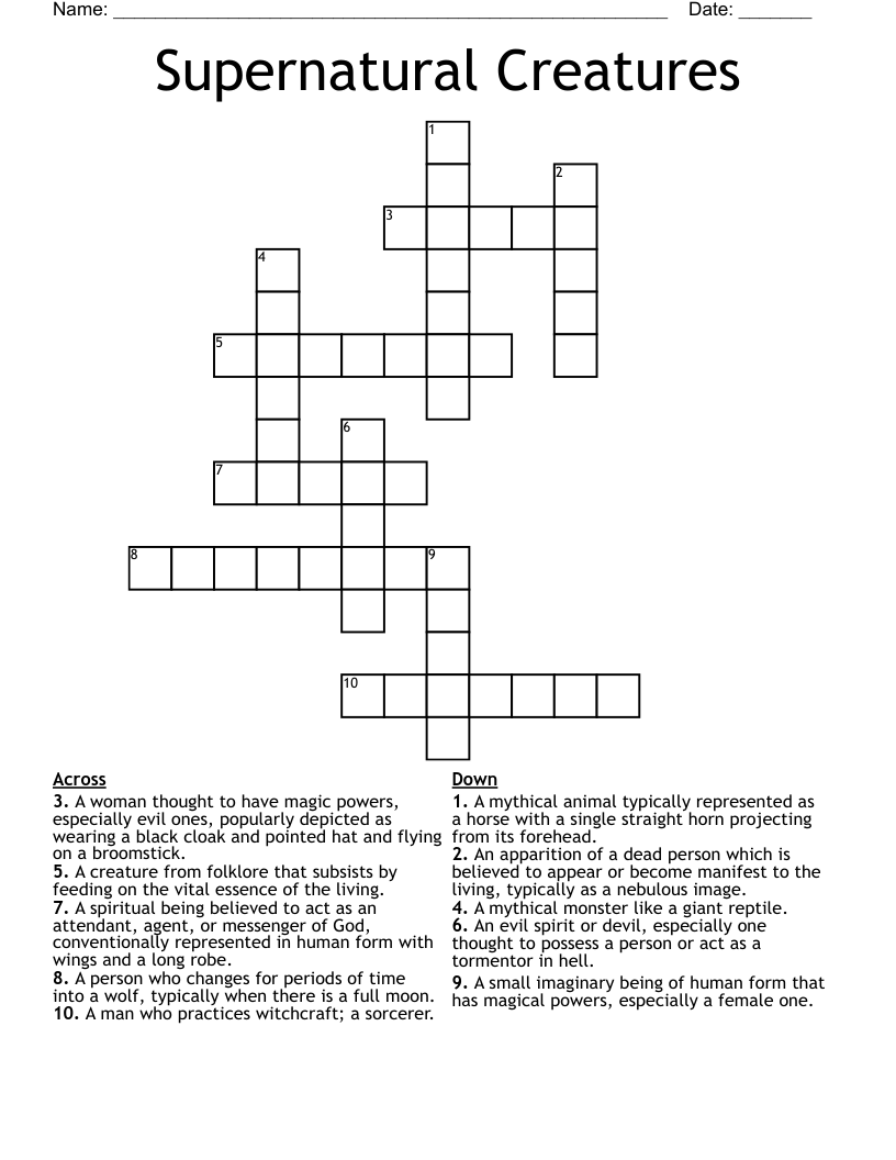 Supernatural Creatures Crossword