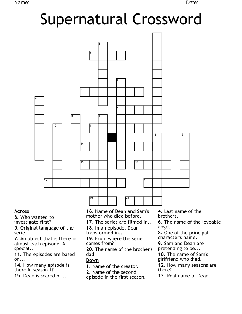 Supernatural Crossword
