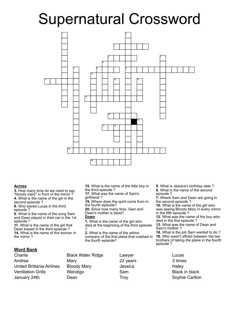 Supernatural Crossword