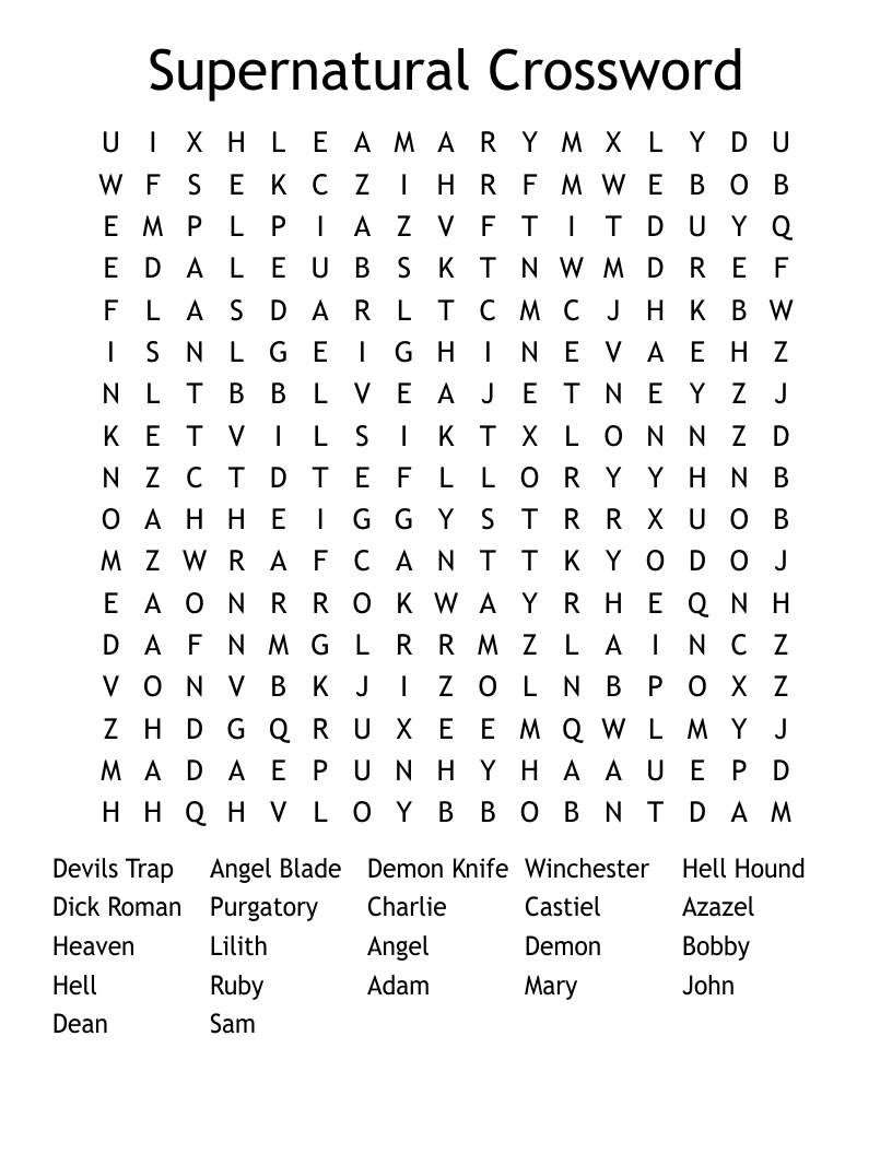 Supernatural Crossword Word Search