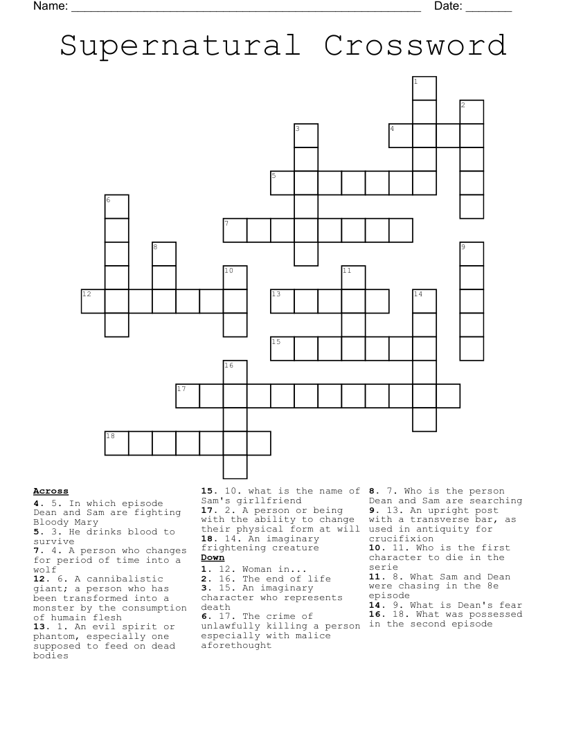 Supernatural Crossword