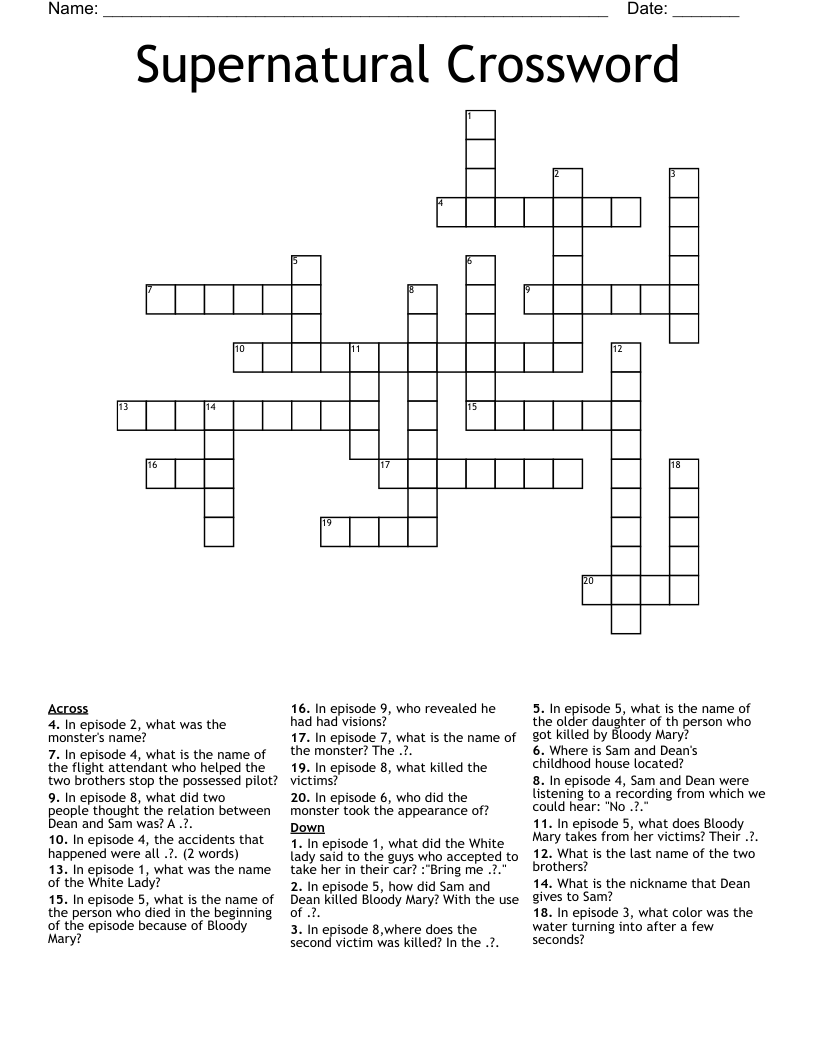 Supernatural Crossword