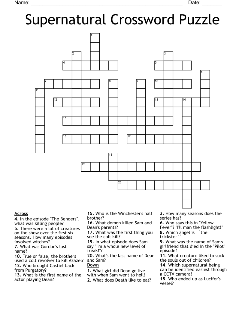 Supernatural Crossword Puzzle