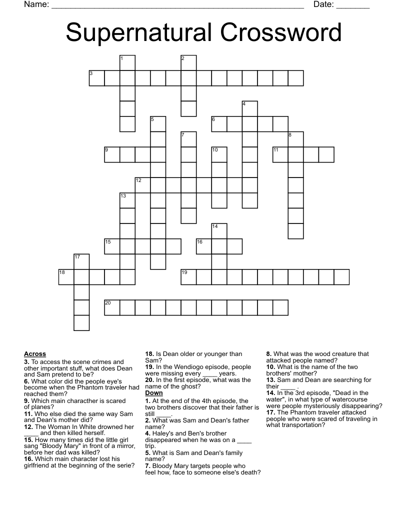 Supernatural Crossword 