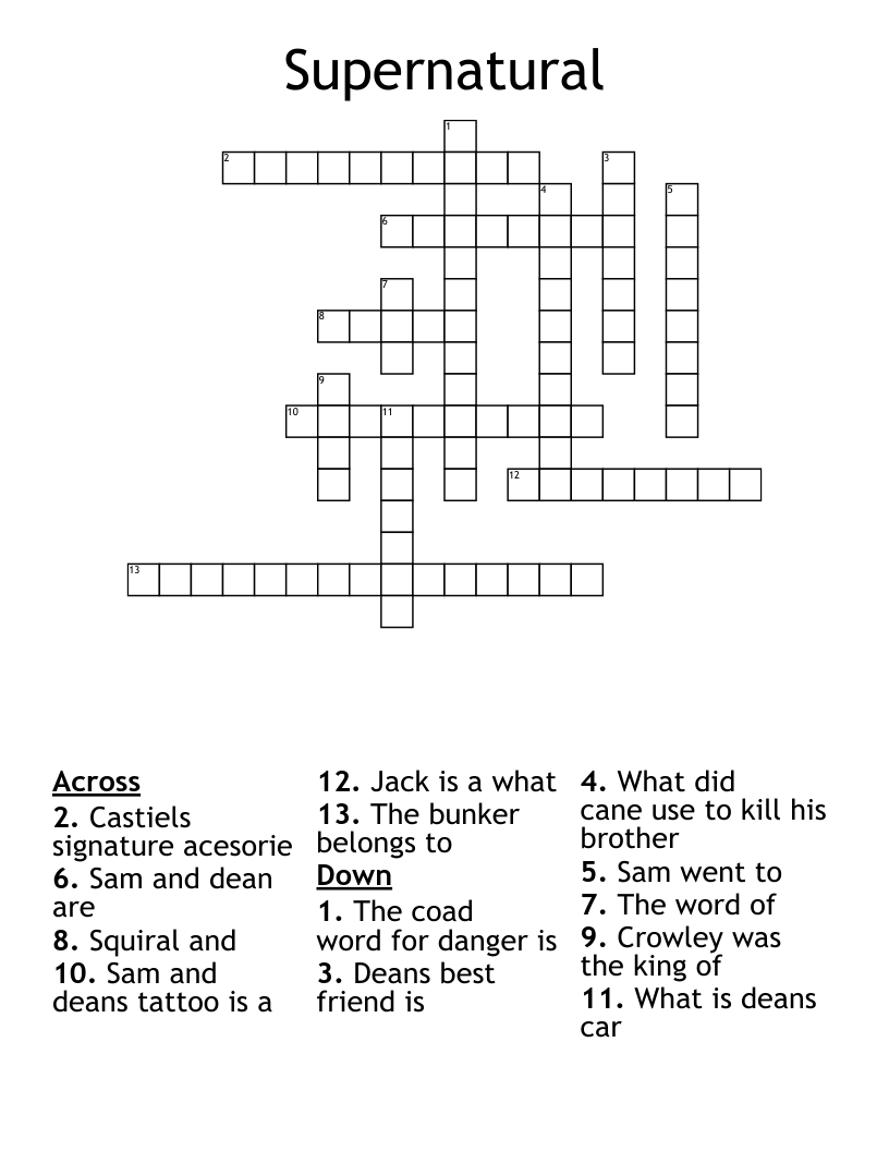 Supernatural  Crossword