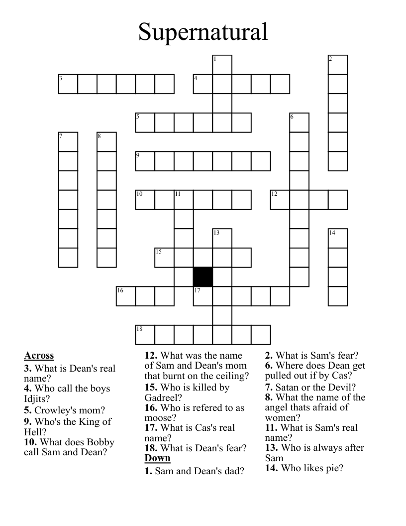 Supernatural  Crossword