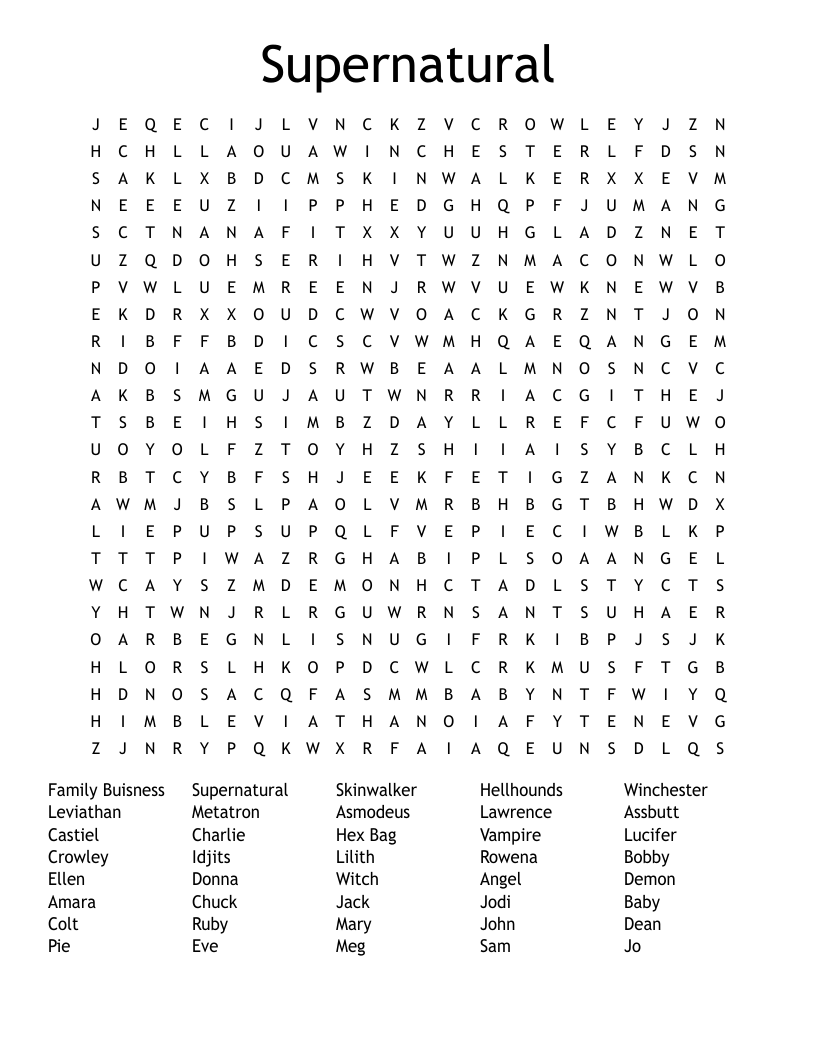 Supernatural  Word Search