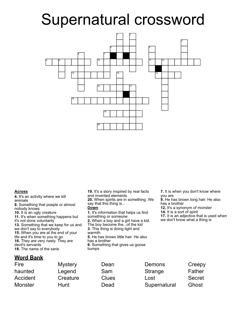 Supernatural crossword