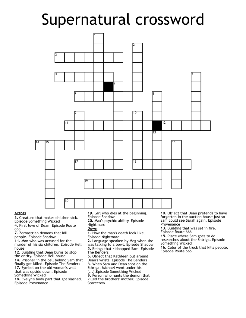 Supernatural crossword