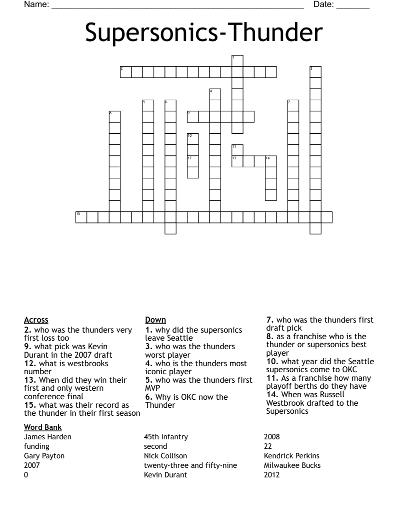 Supersonics-Thunder Crossword