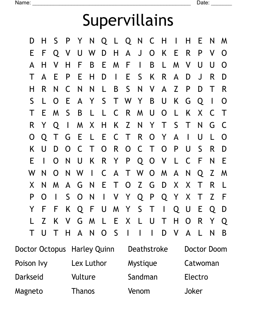 Supervillains Word Search