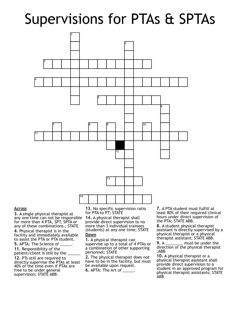 Supervisions for PTAs & SPTAs Crossword
