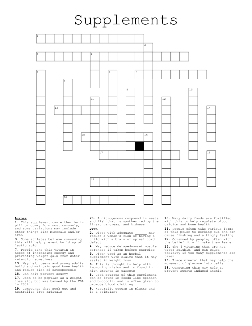 Supplements Crossword