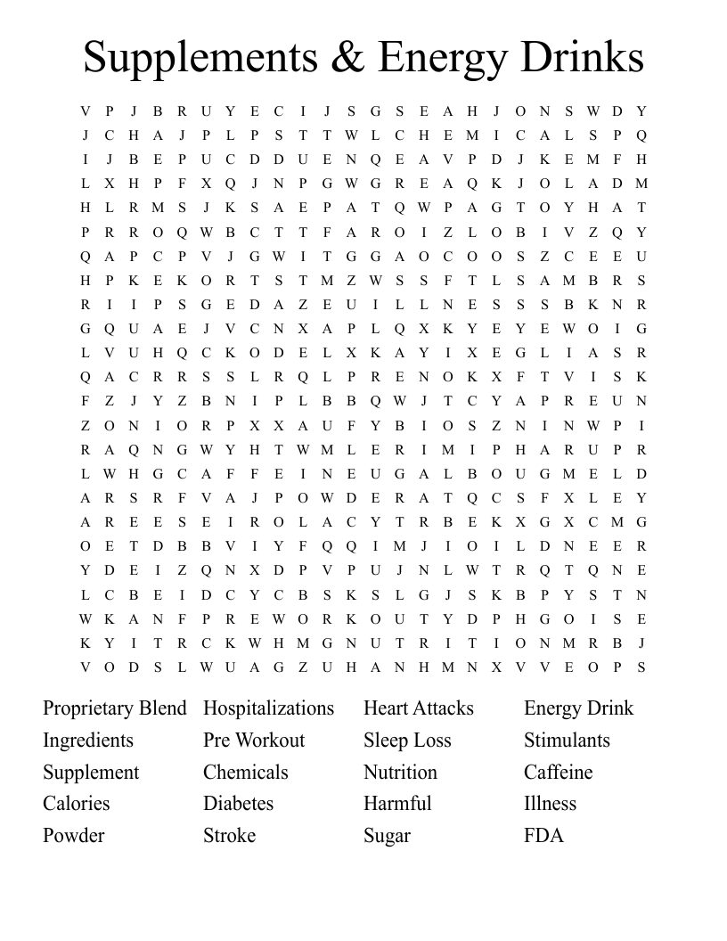 Supplements & Energy Drinks Word Search