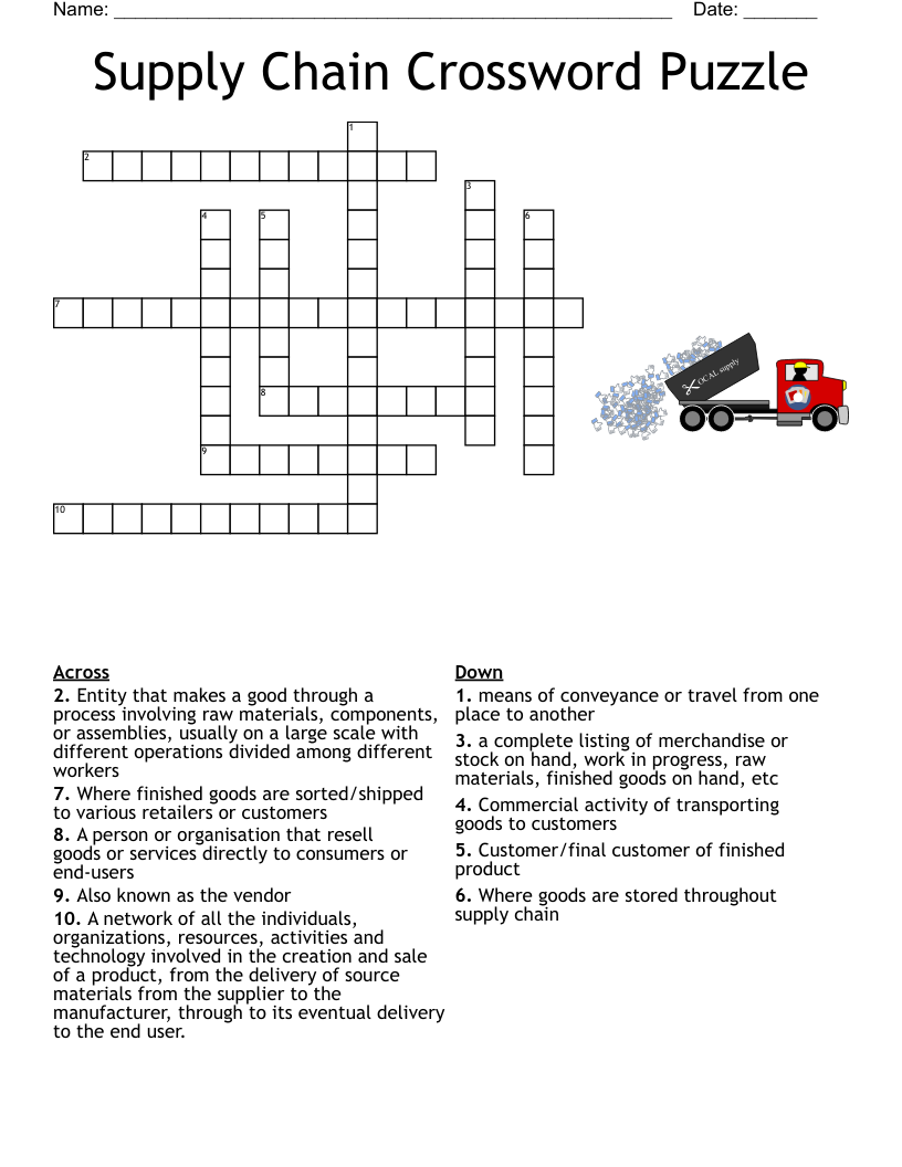 Supply Chain Crossword Puzzle
