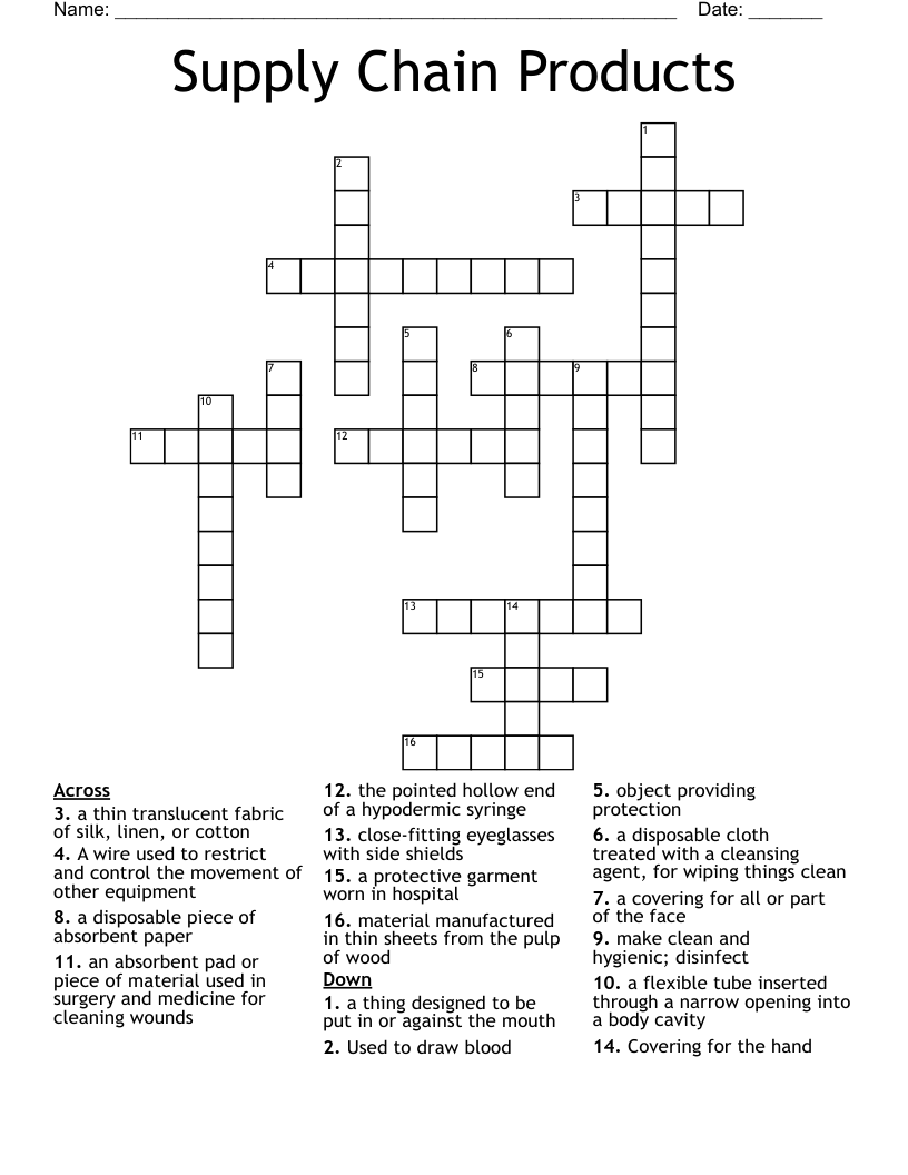 Supply Chain Products Crossword