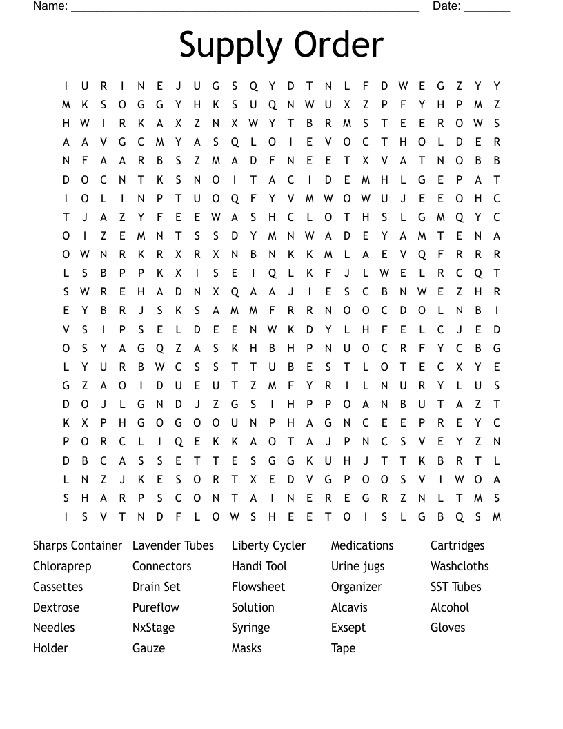 Supply Order Word Search