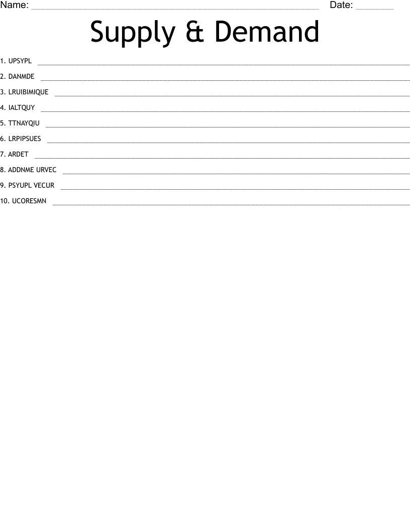 Supply & Demand  Word Scramble