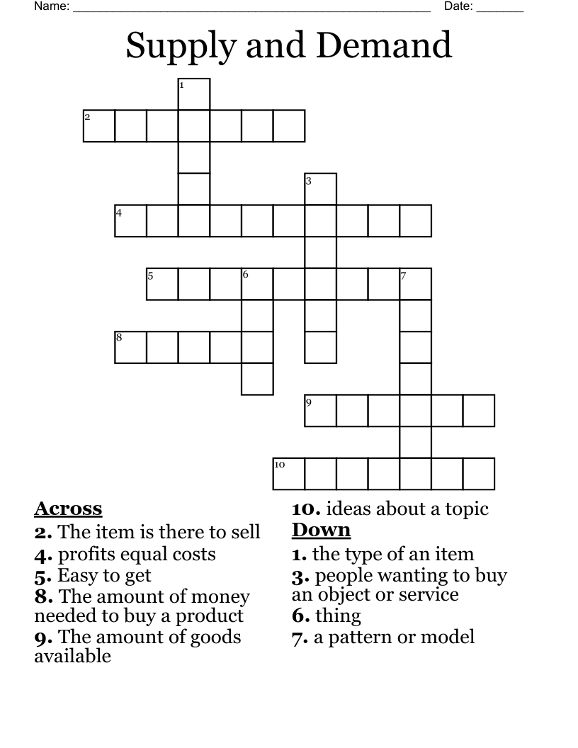 Supply and Demand Crossword
