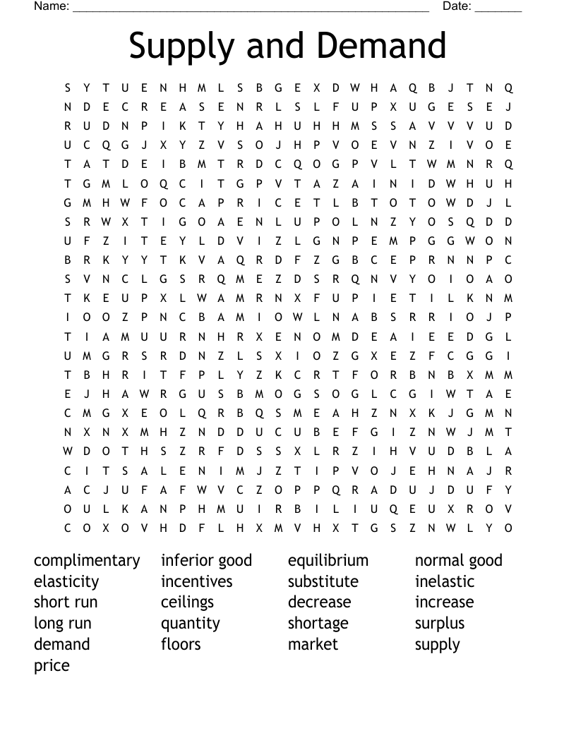 Supply and Demand Word Search