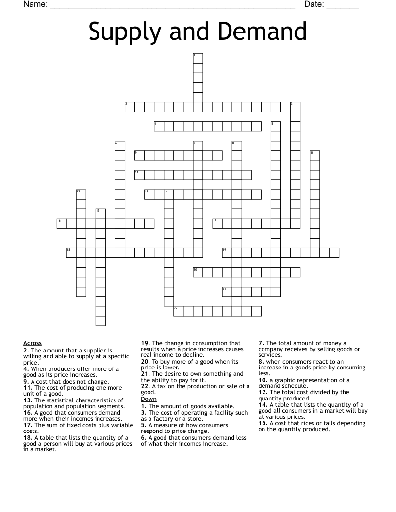 Supply and Demand Crossword