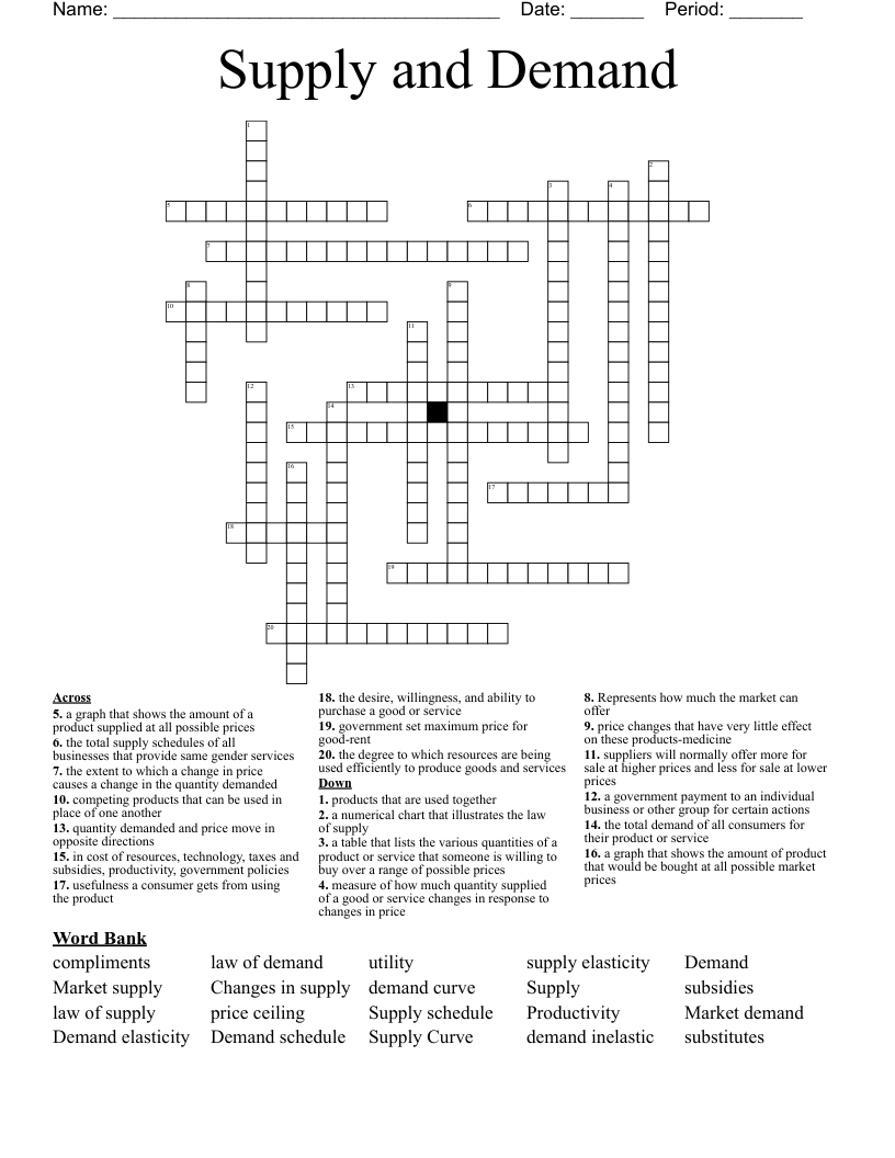Supply and Demand Crossword