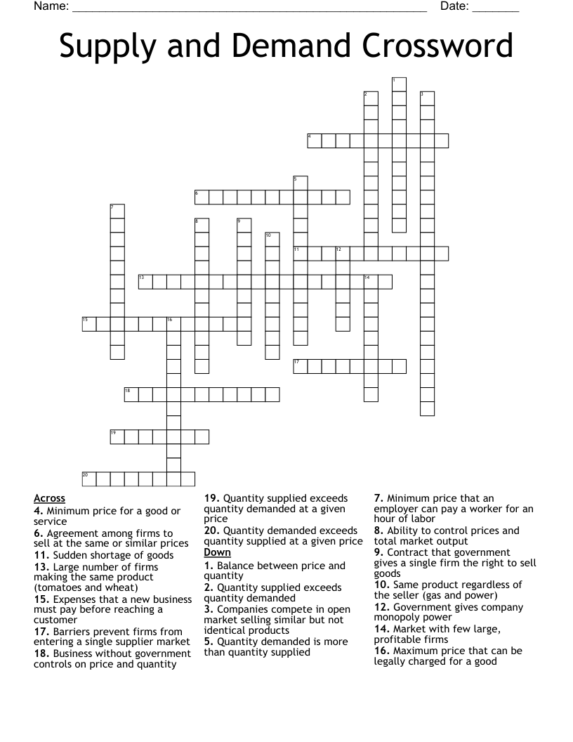 Supply and Demand Crossword