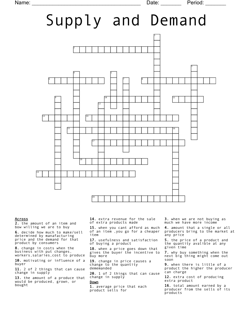 Supply and Demand  Crossword