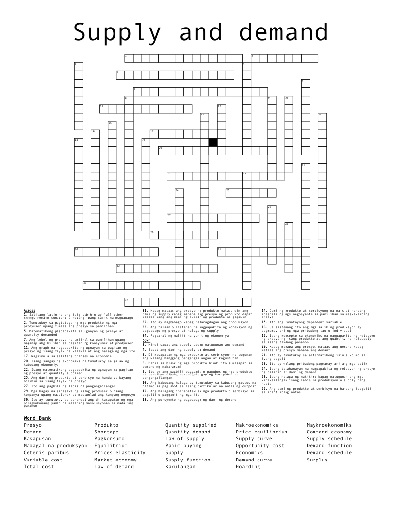 Supply and demand Crossword