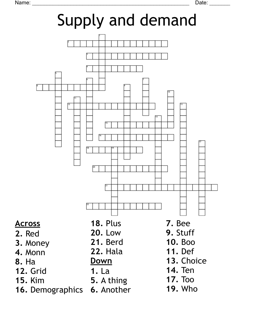 Supply and demand  Crossword