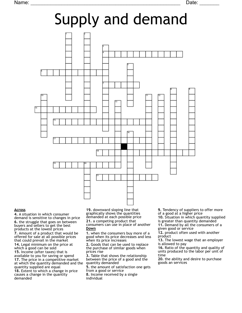 Supply and demand  Crossword