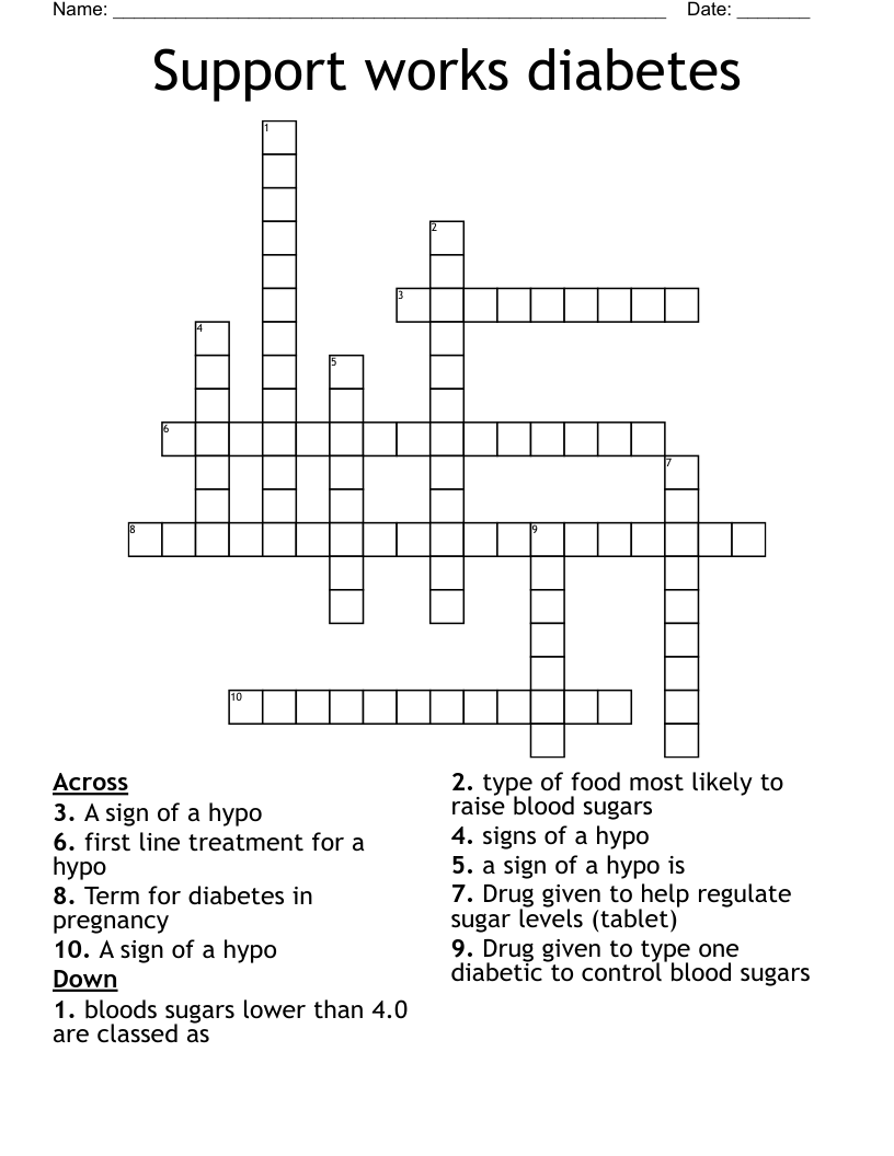 Support works diabetes Crossword