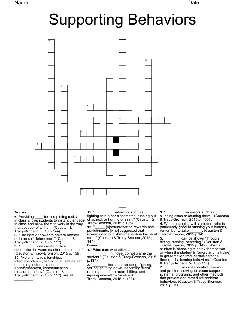 Supporting Behaviors  Crossword