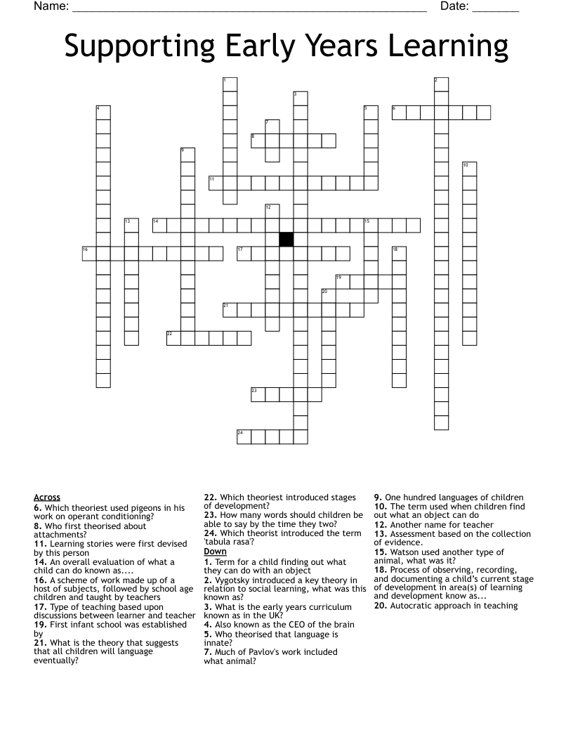 Supporting Early Years Learning  Crossword